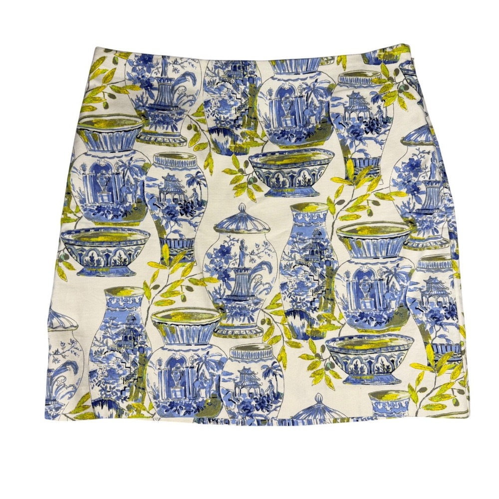 Talbots Petite 12P Skirt Blue White Ginger Jar Chinoiserie Print Mini A-Line
